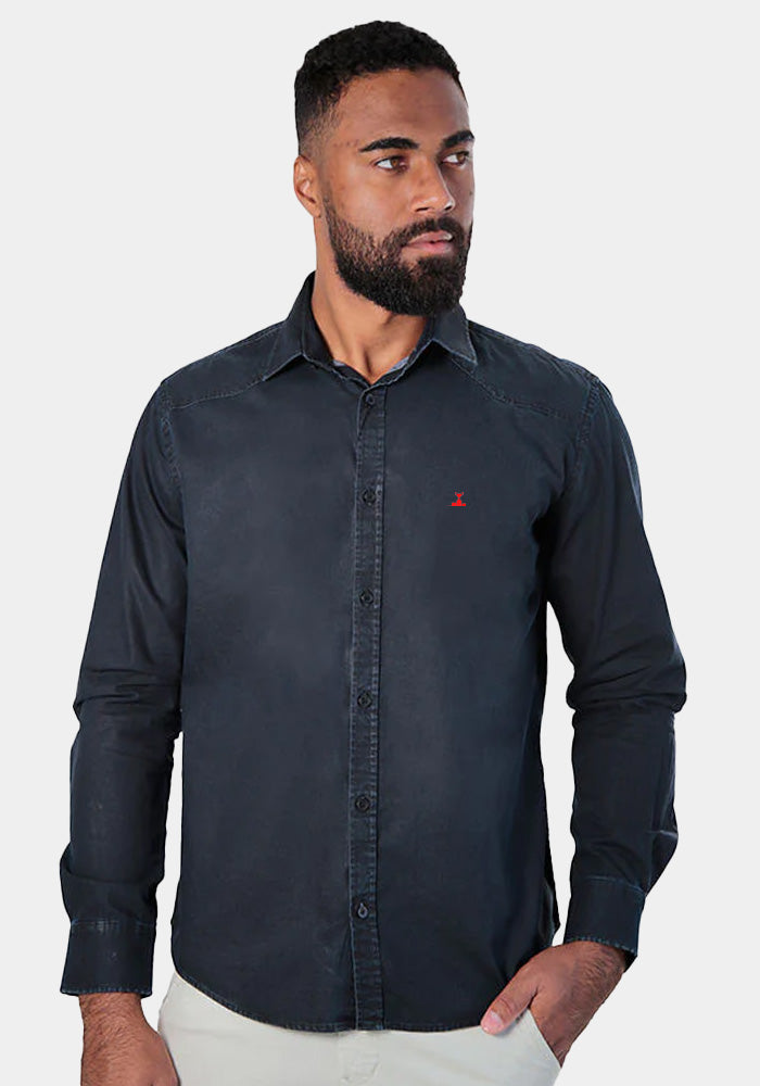 Camisa Jeans Manga Longa Slim Fit Black Estonada